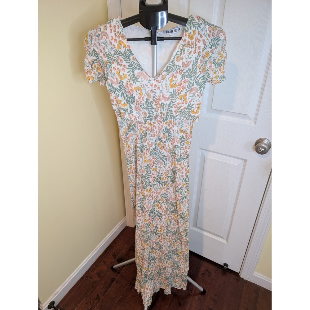 Walter Baker Katerina Maxi Dress Women 0 White Floral Cotton Cut-Out Back